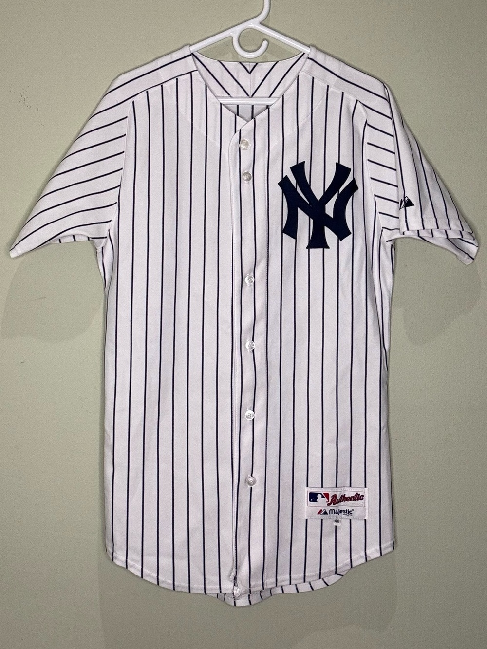 Jorge Posada New York Yankees Majestic Authentic home pinstripe jersey, size 40